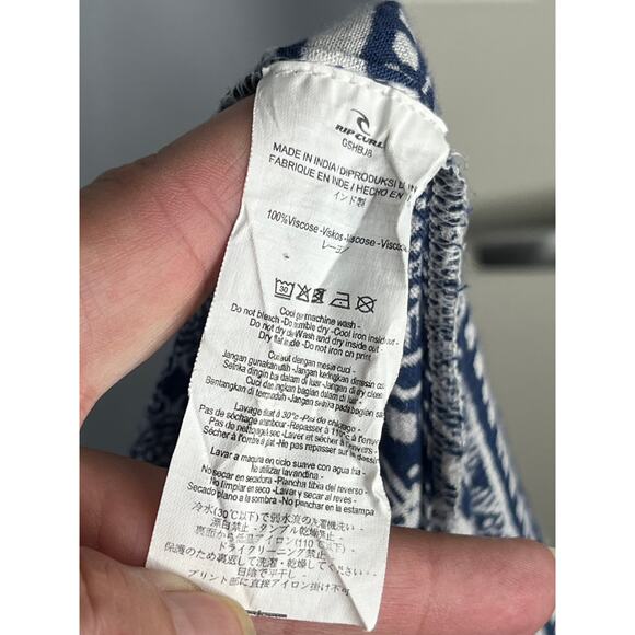 RipCurl Women Short Sleeve Side Slit Duster Cardigan Blue/White Geometric Size M - Picture 7 of 7